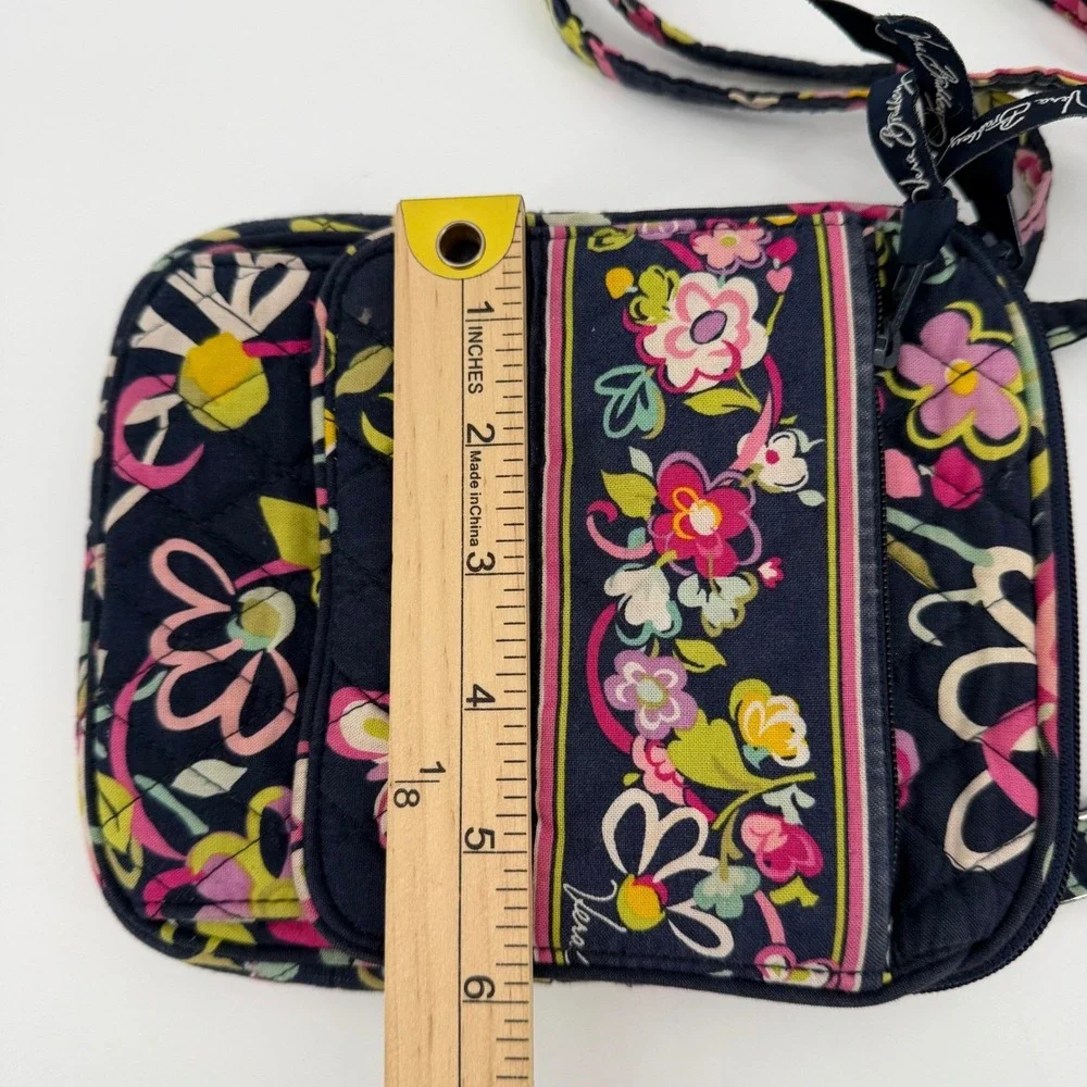 Vera Bradley Quilted Floral Butterfly Small Crossbody Bag Purse Blue Pink Yellow